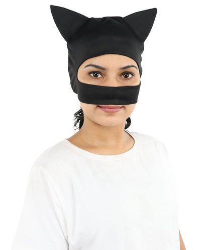 HPO Women’s Black Hero Costume Mask – Soft Fabric Formed Face Cover with Defined Eye Shape | Cosplay Party & Halloween Outfit