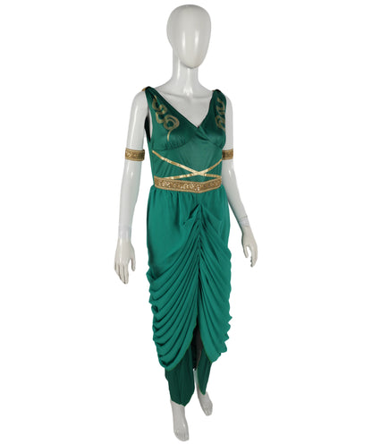 HPO Adult Women’s Medusa Costume | Snake Headpiece, Flowing Gown & Metallic Accents | Mythical Greek Goddess Outfit for Halloween Themed Parties