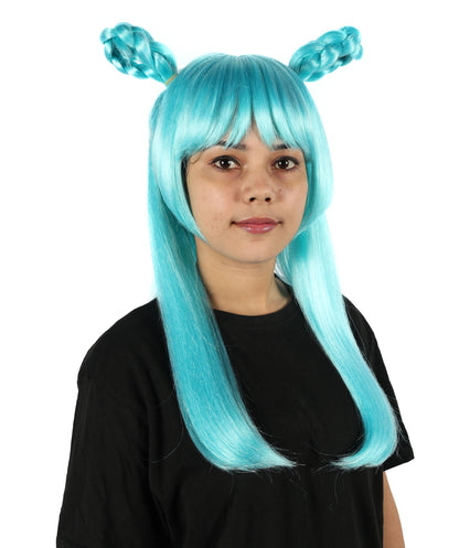 HPO Women's Anime Role Blue Lake Long Wig |  Soft Synthetic Fiber Hairpiece with Adjustable Inner Straps | Ideal for Anime, Stage & Costume Events