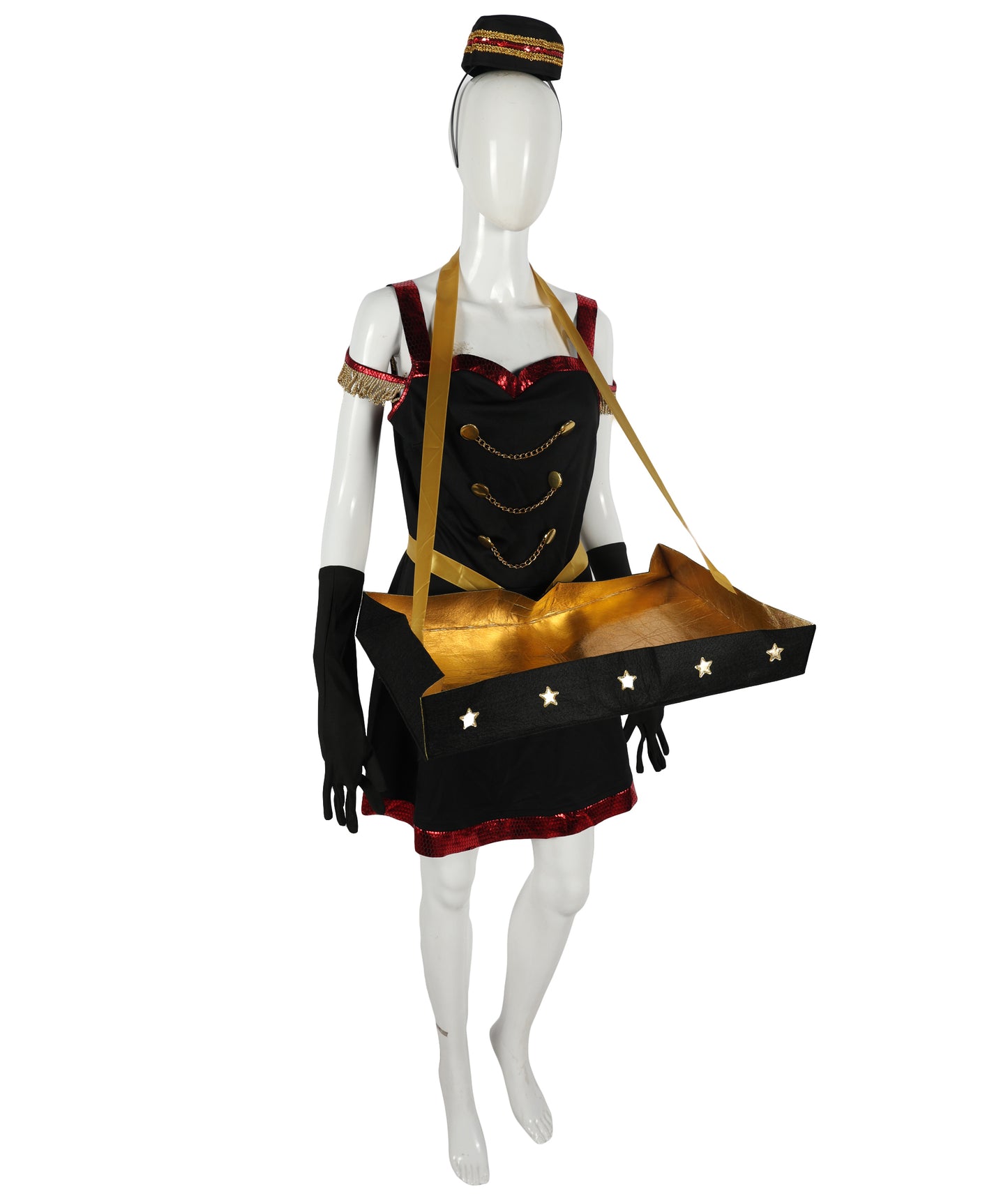 HPO Adult Women’s Vintage Cigarette Girl Costume – Satin Dress for Halloween, Theater, and 1920s Themed Events