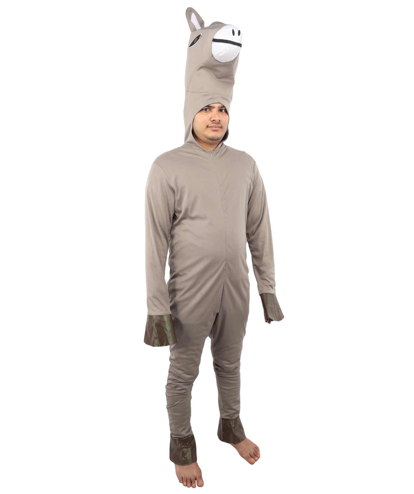 HPO Men's Hooded Donkey Costume| Gray Animal Jumpsuit for Halloween