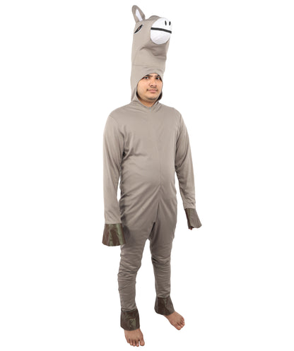 HPO Men's Hooded Donkey Costume| Gray Animal Jumpsuit for Halloween