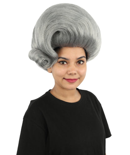 HPO Women's Architectural Beehive Wig | Monochromatic steel grey, create of synthetic fiber, massive 13-inch sculpted volume with side swirl, breathable base | Party, Halloween, theater, drag, performance, costume events