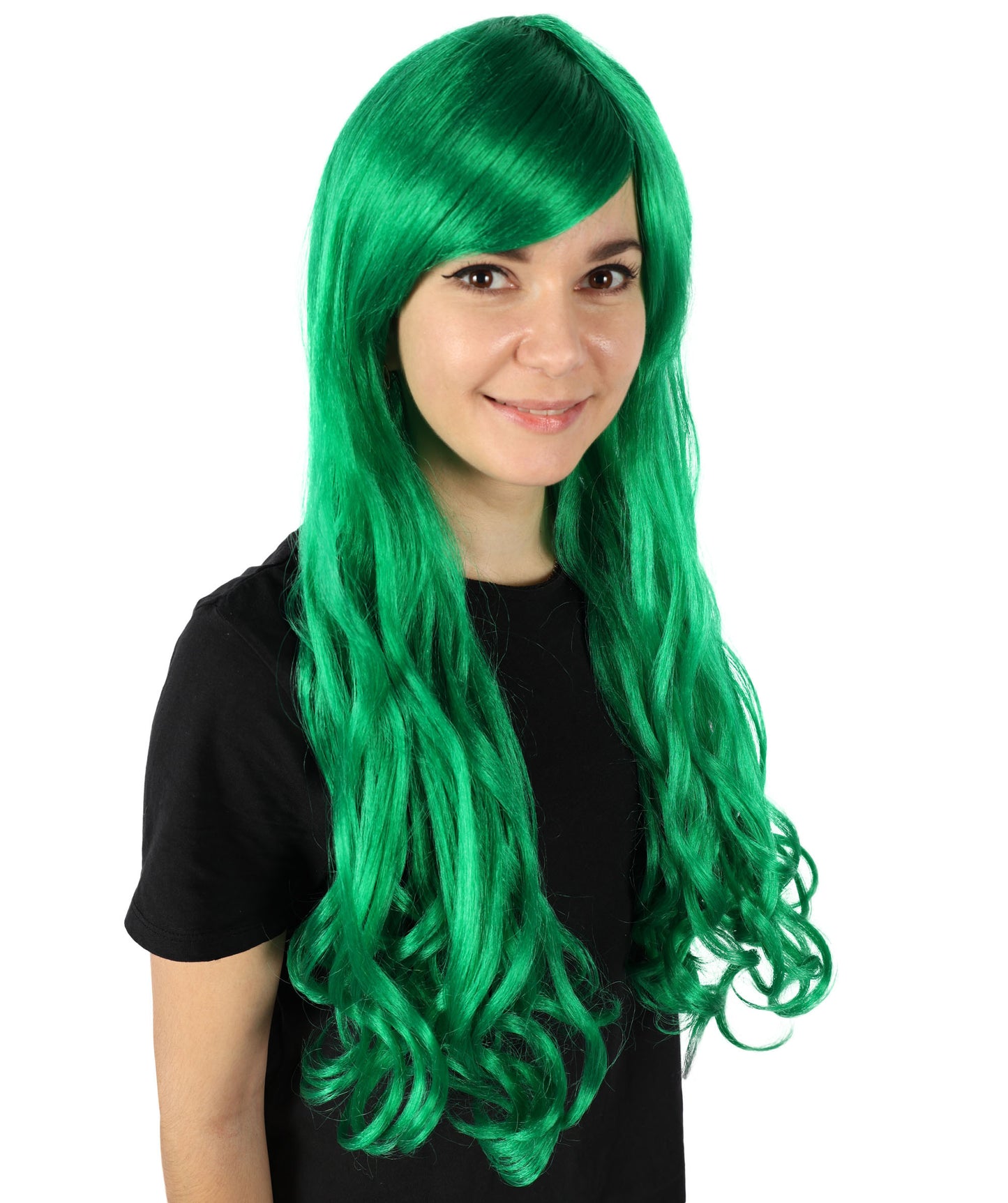 HPO Women's Multicolor Long Curly Wig with Fringe, Flame-retardant Synthetic Fiber
