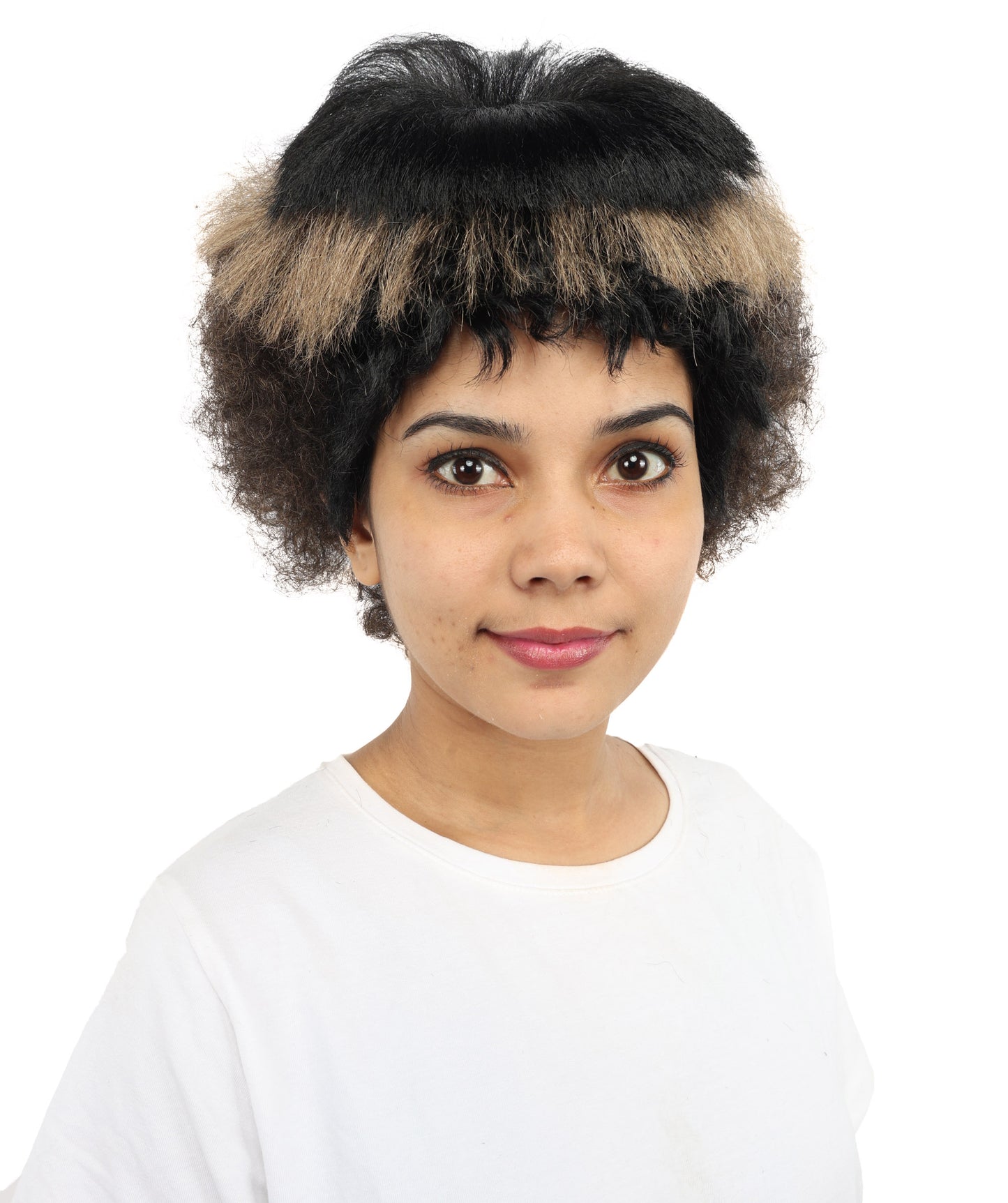 HPO Women’s Pop Diva-Inspired Wig | Long Sleek Brown & Blonde Hairstyle with Side Bangs | Synthetic Hairpiece for Cosplay, Halloween, Party & Stage