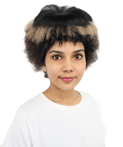 HPO Women’s Pop Diva-Inspired Wig | Long Sleek Brown & Blonde Hairstyle with Side Bangs | Synthetic Hairpiece for Cosplay, Halloween, Party & Stage