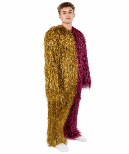 HPO Unisex Tinsel Hairy Two-Part Costume, Bundle & Mask Set | Full-Body Suit & Matching Mask | Long Hair Funny Costume for Halloween, Performers, Cosplay & Mascots