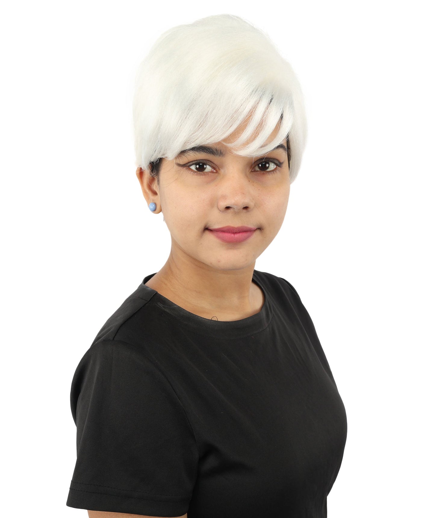 HPO Adult Women’s Short Black Wig | 10 Inch, Sleek and Smooth Bob Hairpiece | Ideal for Cosplay, Costume, and Themed Events