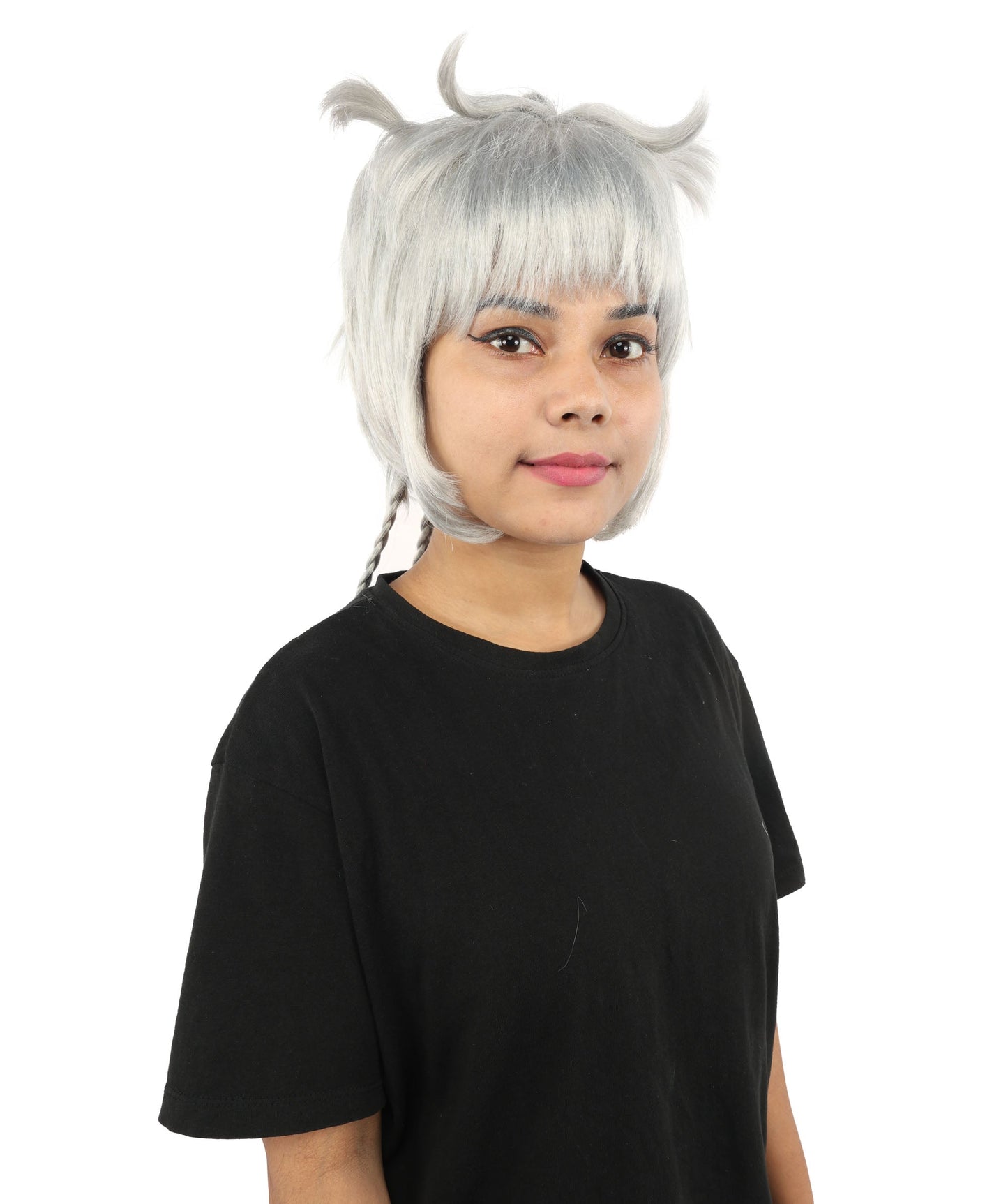 HPO Adult Women's Animal Ear Braided Wig | Multiple Color Options | Synthetic fiber, short bob with sculpted ears and long micro-braids, breathable base | Party, Halloween, theater, drag, performance, costume events