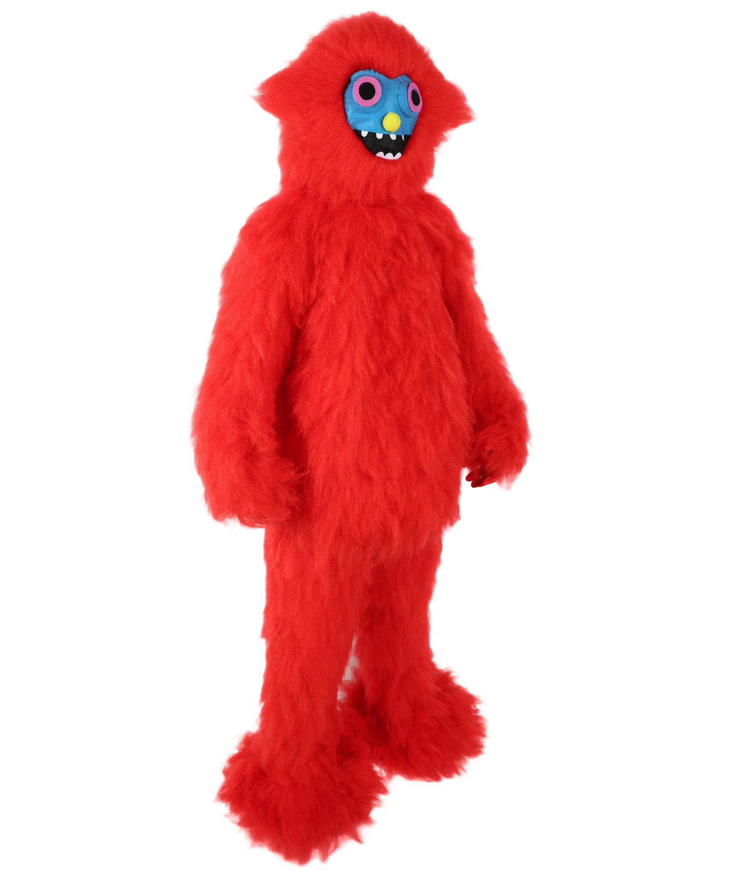 HPO Unisex Red Furry Monster Costume Set Full-Body Plush Cosplay Suit with Mask & Oversized Feet| Perfect for Halloween| Flame-retardant Synthetic Fabric
