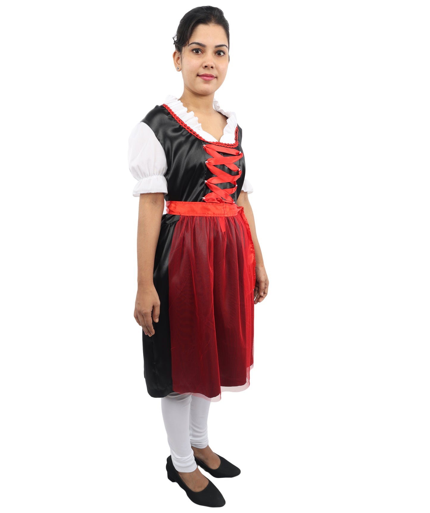HPO Women’s Black & Red Traditional German Oktoberfest Costume – Classic Dirndl Dress