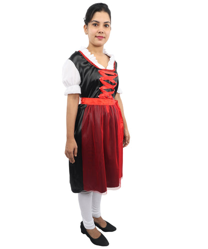 HPO Women’s Black & Red Traditional German Oktoberfest Costume – Classic Dirndl Dress