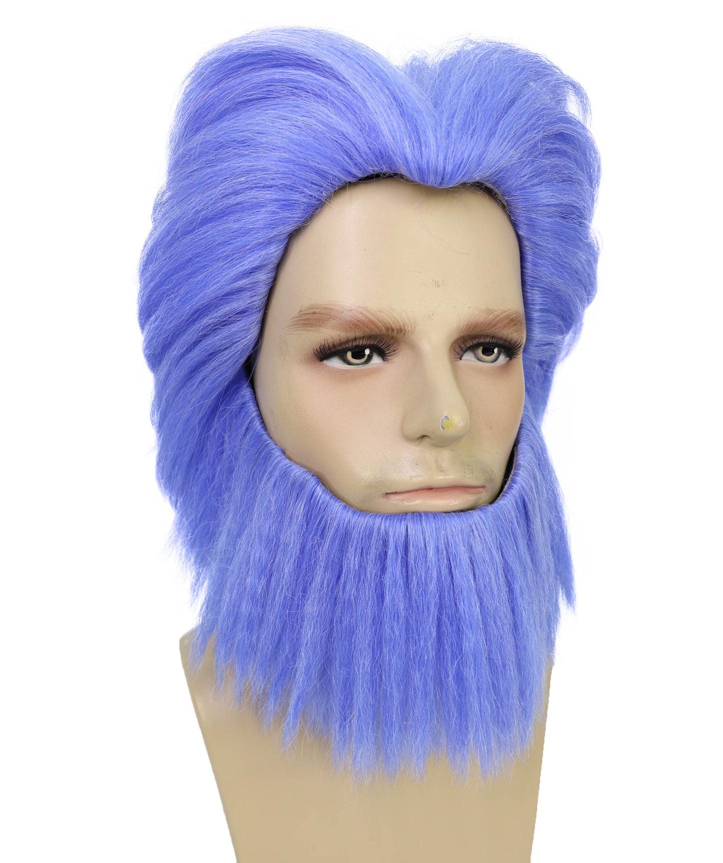 HPO Men's Short Wave Blue Mixed Beard and Wig | Bold Hair & Facial Hair for Halloween and Stage | Breatheble Capless Cap