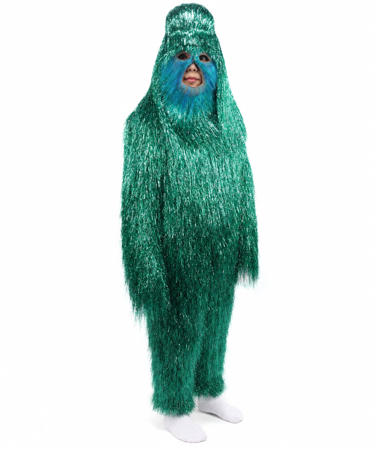 HPO Unisex Teen Extreme Tinsel Hairy Person Costume Bundle & Mask Set - Full-Body Tinsel Hair Suit Extra-Long Costume Wig for Halloween, Cosplay & Parties - Multiple Color Options