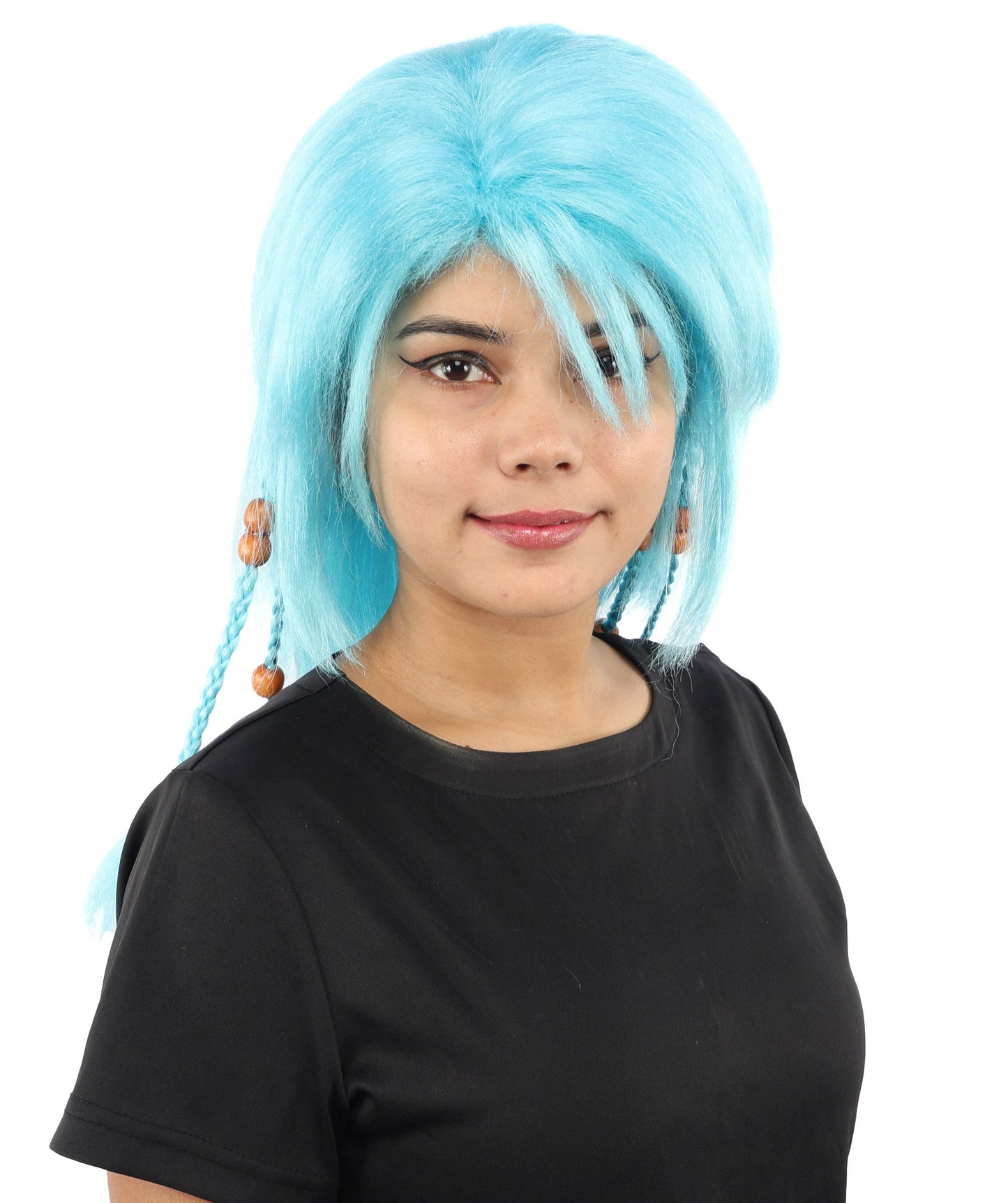 HPO Adult Women's Long Tribal Braided Wig | Multiple Color Options | Dark Shaggy Bob with Beaded Strands, Synthetic Fiber & Breathable Cap | Halloween, Sci-Fi Roleplay, Fantasy Costume