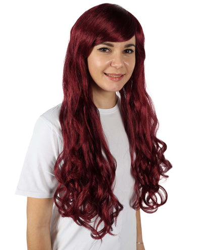 HPO Women's Multicolor Long Curly Wig with Fringe, Flame-retardant Synthetic Fiber