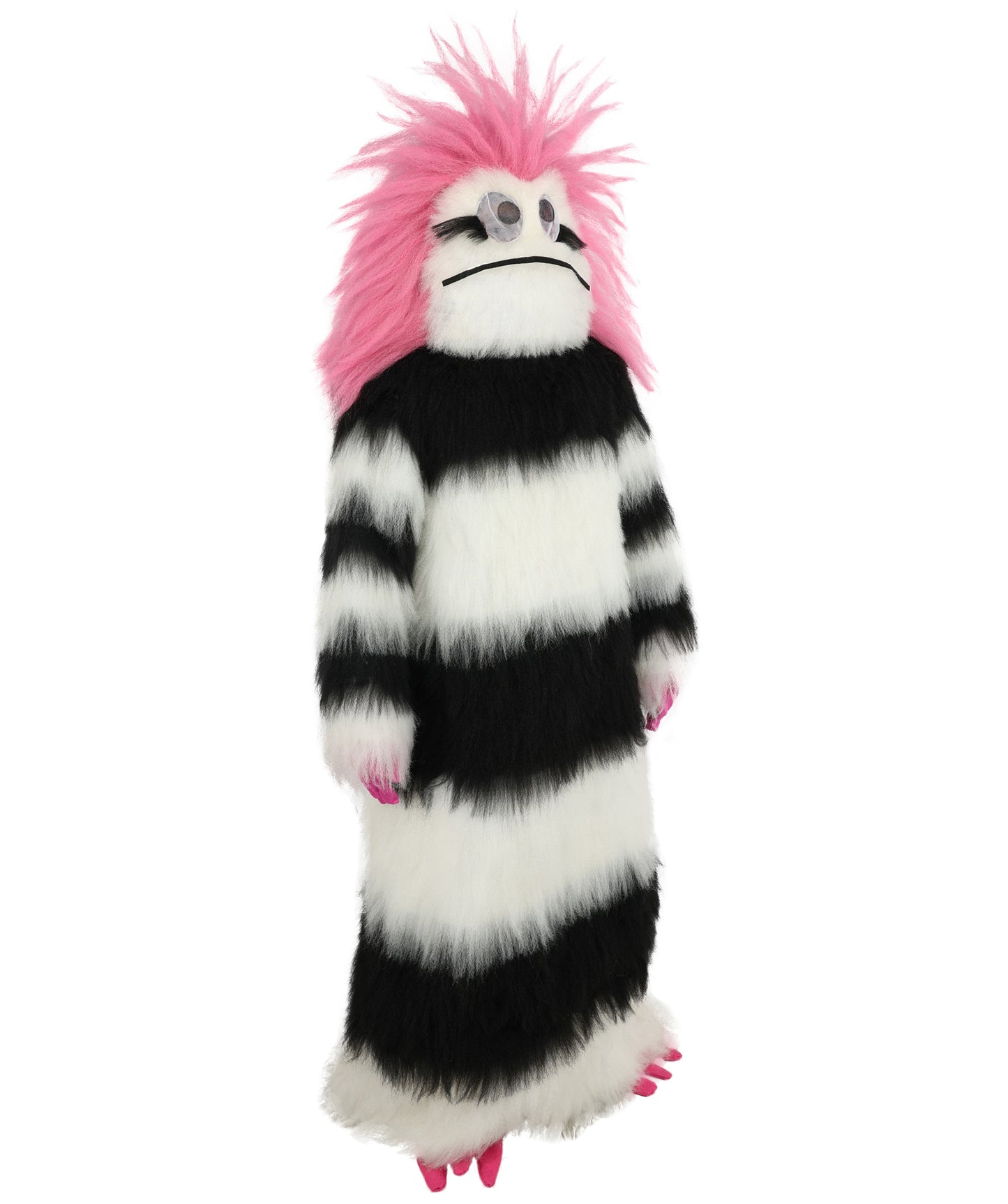 HPO Unisex Spiky Monster Headwear Costume Bundle & Mask Set | Pink spiked top with black and white striped body voluminous flame-retardant synthetic fiber mask construction | Party, Halloween, cosplay, theater, drag, performance, costume events