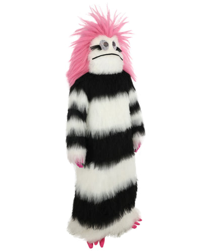 HPO Unisex Spiky Monster Headwear Costume Bundle & Mask Set | Pink spiked top with black and white striped body voluminous flame-retardant synthetic fiber mask construction | Party, Halloween, cosplay, theater, drag, performance, costume events