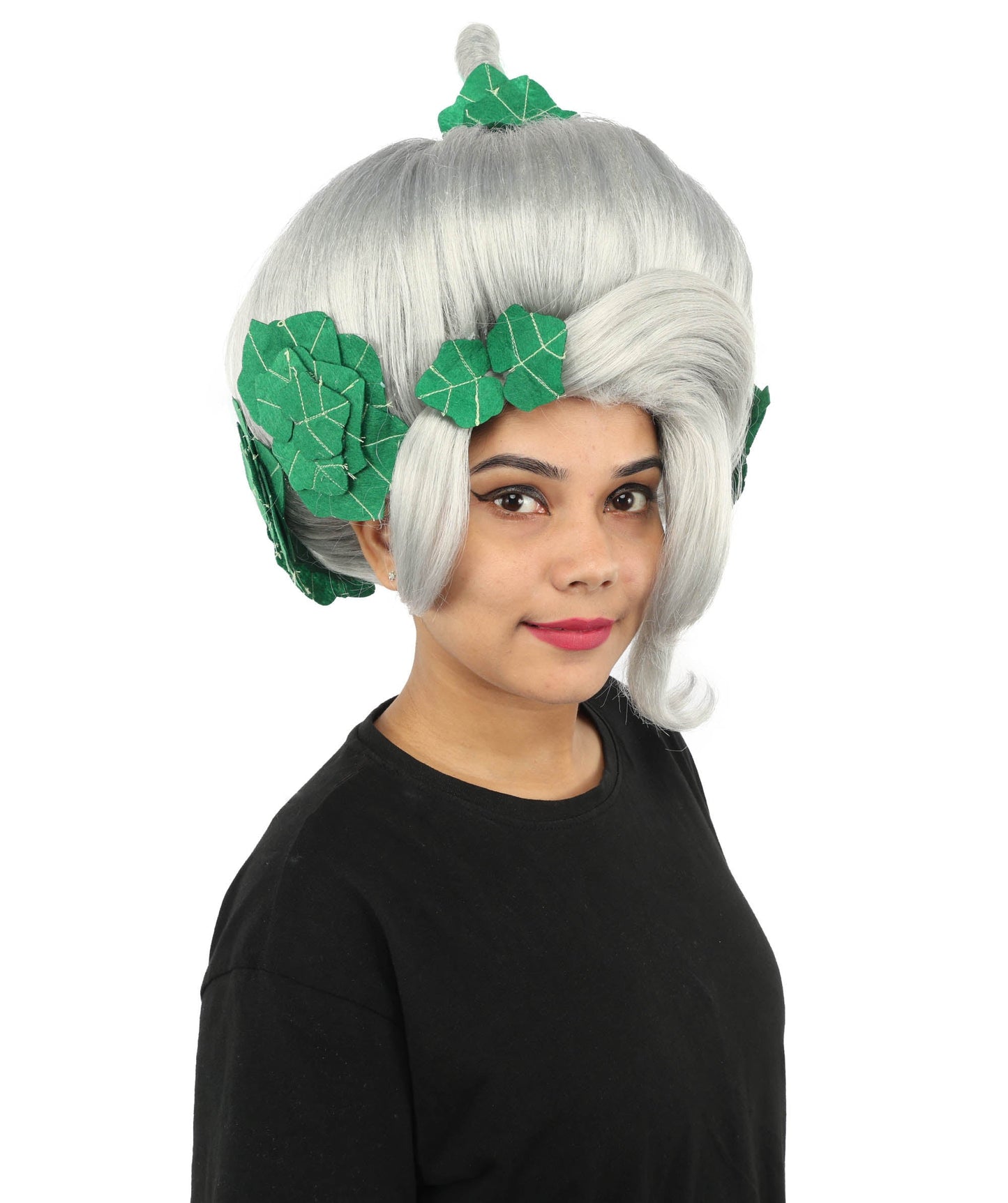 HPO Adult Women's Sculpted Pumpkin Show Wig | Multiple Color Options | Create of synthetic fiber, massive spherical updo with green leaf accents, breathable base | Halloween, theater, drag, performance, party, costume events