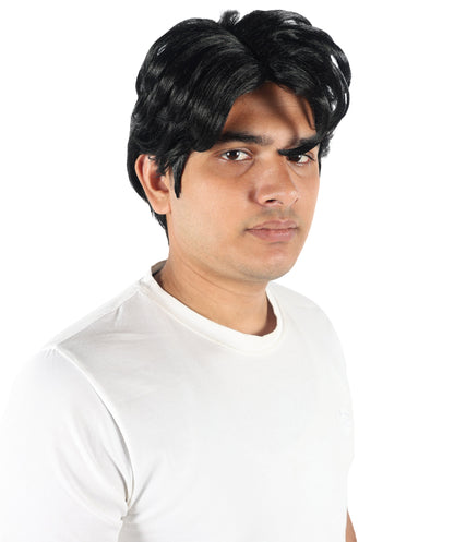 HPO Men’s K-pop Inspired Demon Hunter Wig | Short Black Layered Fantasy Hairpiece | Lightweight Capless Design for Halloween and Party