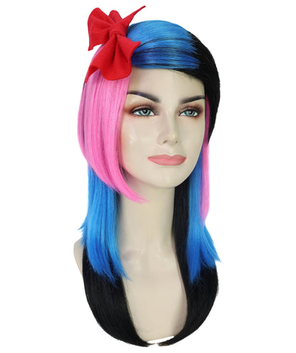 HPO Adult Women’s Elegant Long Multicolor Wig with Highlights and Curtain Bangs | Natural Straight Style | Ideal for Halloween | Breathable Capless Cap
