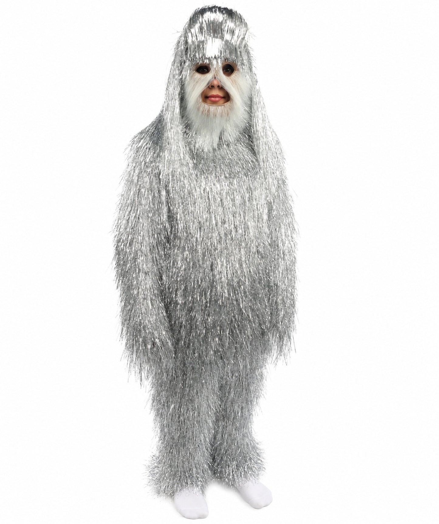 HPO Unisex Teen Extreme Tinsel Hairy Person Costume Bundle & Mask Set - Full-Body Tinsel Hair Suit Extra-Long Costume Wig for Halloween, Cosplay & Parties - Multiple Color Options