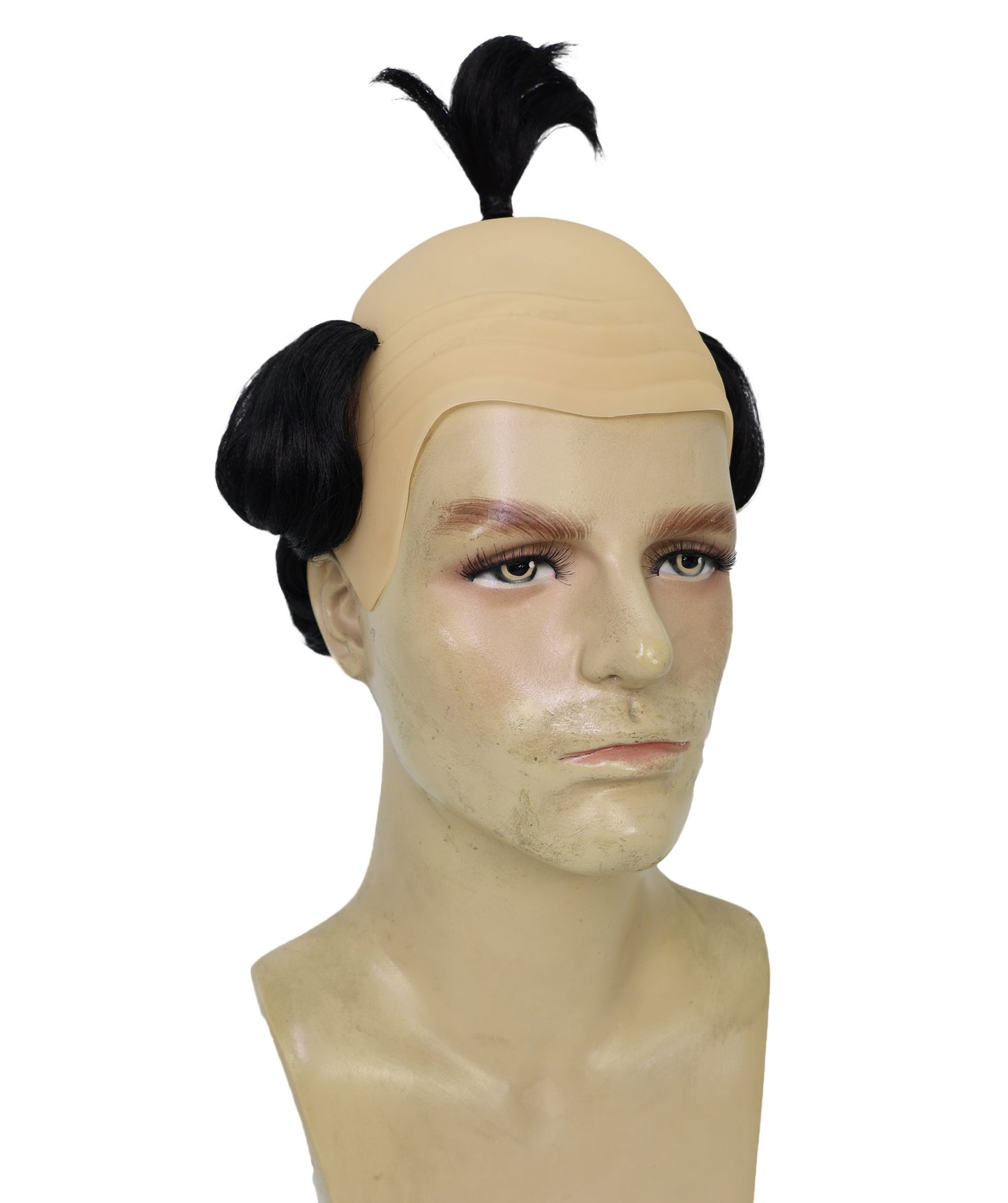 HPO Men's Black Bald Wig with Attached Hair Fringe | Old Man Grandpa Bald Cap