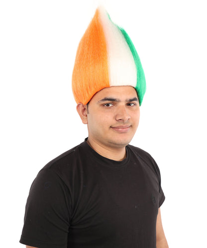 HPO Unisex Côte d’Ivoire Flag Troll Wig – Orange, White, and Green Spiky Hair | Ideal for Sports Football, Sports Events & National Celebrations