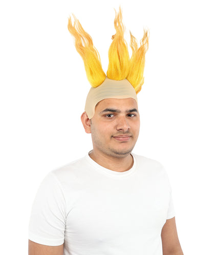 HPO Men's Flame Style Fantasy Spiked Wig – 16 Inch Yellow & Golden Mixed Wig with Breathable Cap | Anime Party Halloween and Cosplay Character Wig