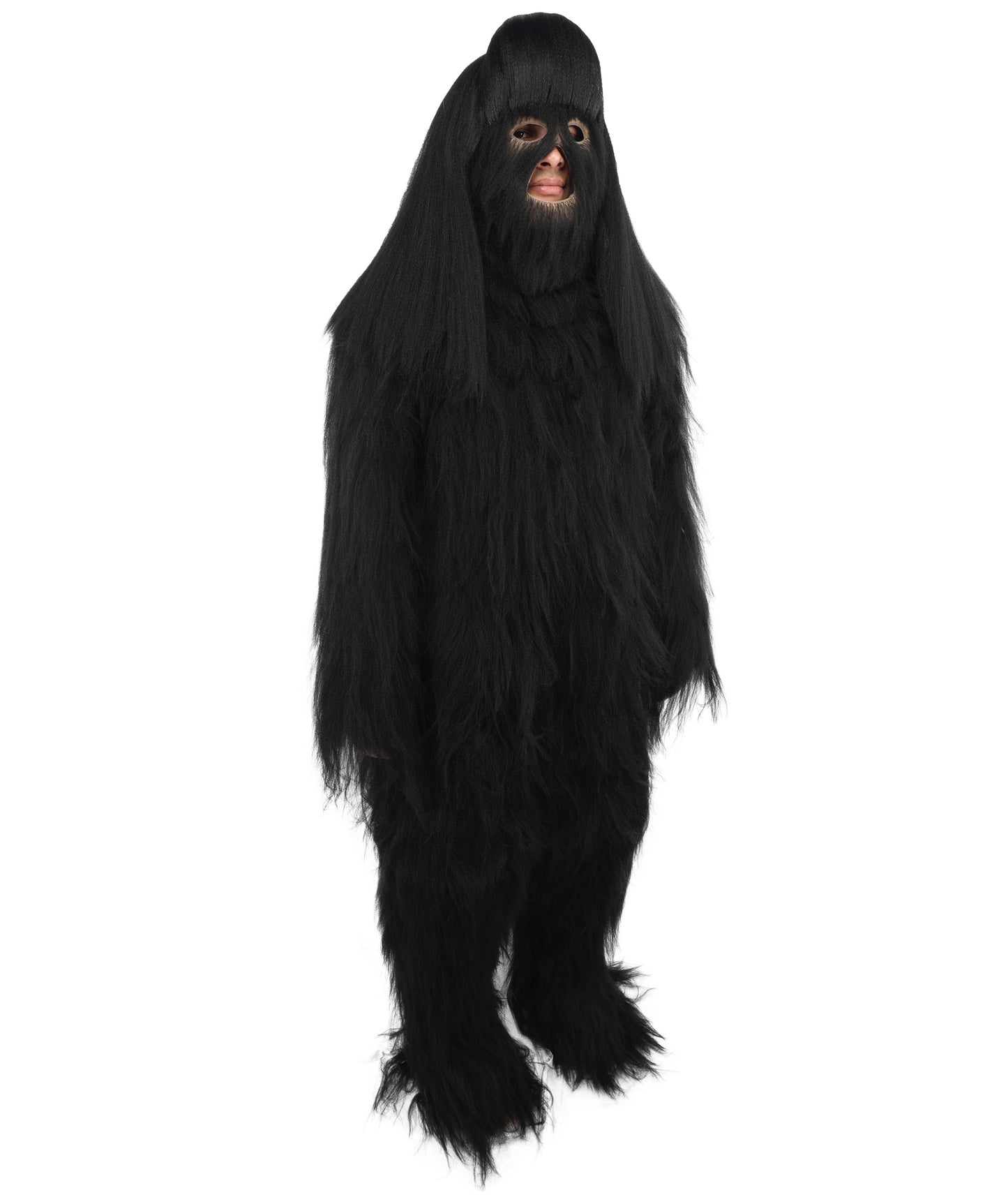 HPO Unisex Extreme Hairy Person Costume, Mask and Bundle - Full-Body Hair Suit Extra-Long Ash Brown Costume Wig for Halloween, Cosplay & Parties