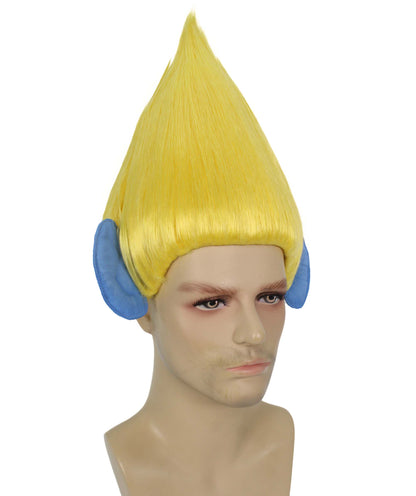 HPO Men's Pointy Diamond Guy Troll Wig with Blue Ears,Multiple Color,Flame-Retardant Synthetic Fiber