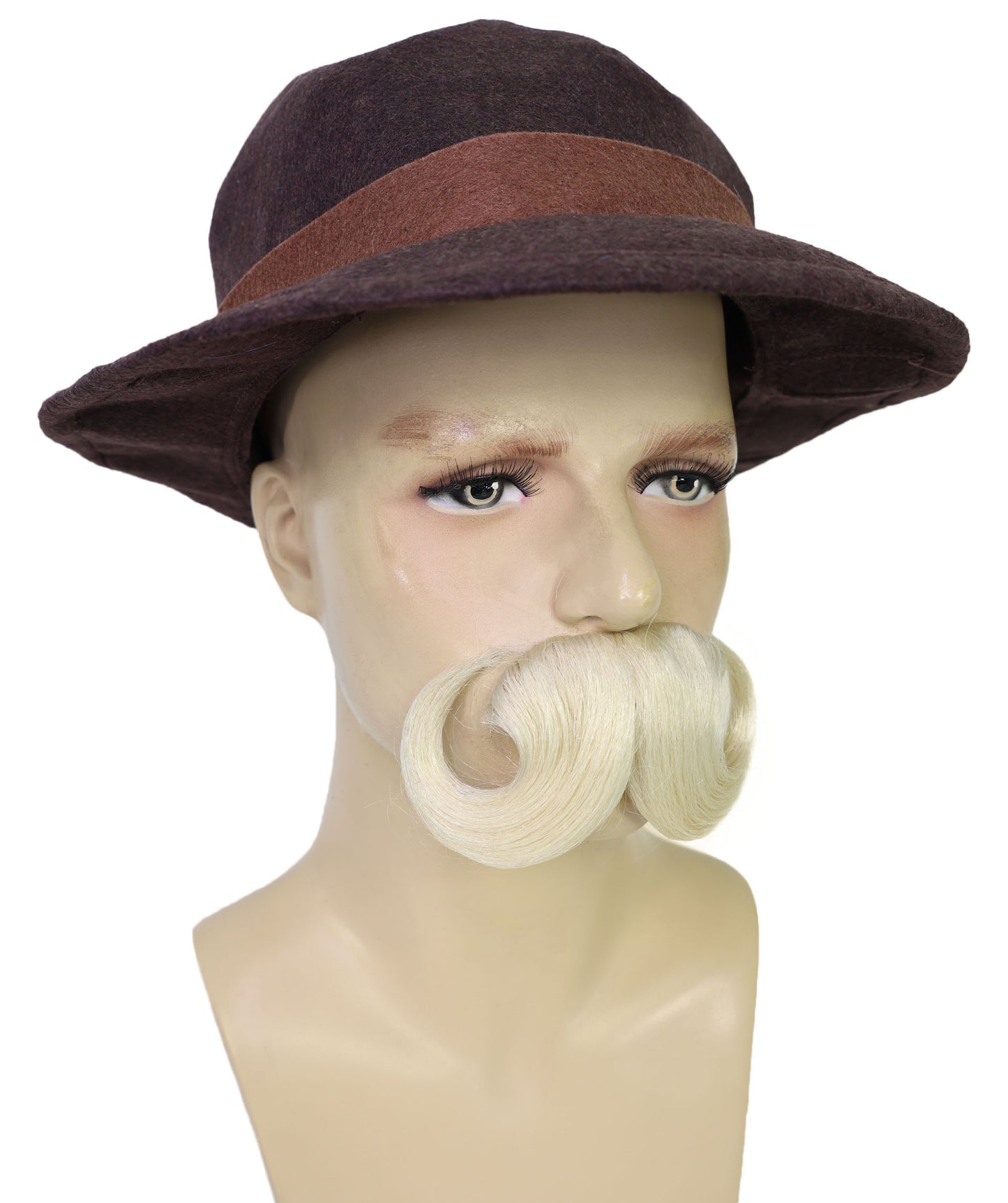 Men's Deluxe Bavarian Trenker Brown Hat & Blonde Mustache – Oktoberfest Accessory Set