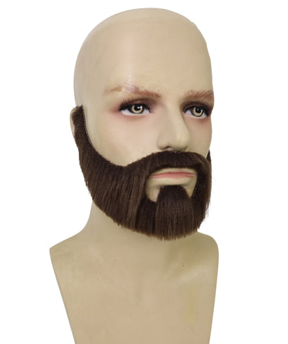 HPO Men's Brown Chinstrap Beard | Trim brown U-shape facial hair design | Ideal for party, Halloween, cosplay, theater, drag, performance, costume events