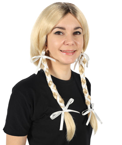 HPO Women's Sabrina Carpenter-Inspired Braids Blonde Wigs and Halloween Themed Parties, Long Synthetic Hair with Adjustable Cap for Comfort  Style