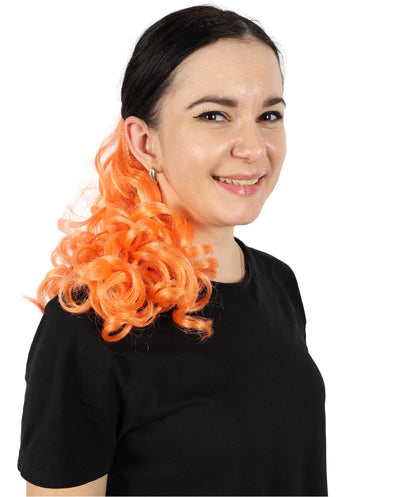 HPO Women’s Vibrant Orange Long Curly Ponytail Hair Extension | Heat-Resistant Synthetic Clip-In Hairpiece | High Volume Wavy Pony for Costume, Cosplay & Halloween