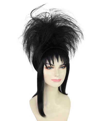 HPO Adult Female BTJ-Lydia Wig – Black Straight Wigs with Bangs, Perfect for Halloween and Cosplay, Theater and Iconic Character Transformations, Breathable Capless Cap