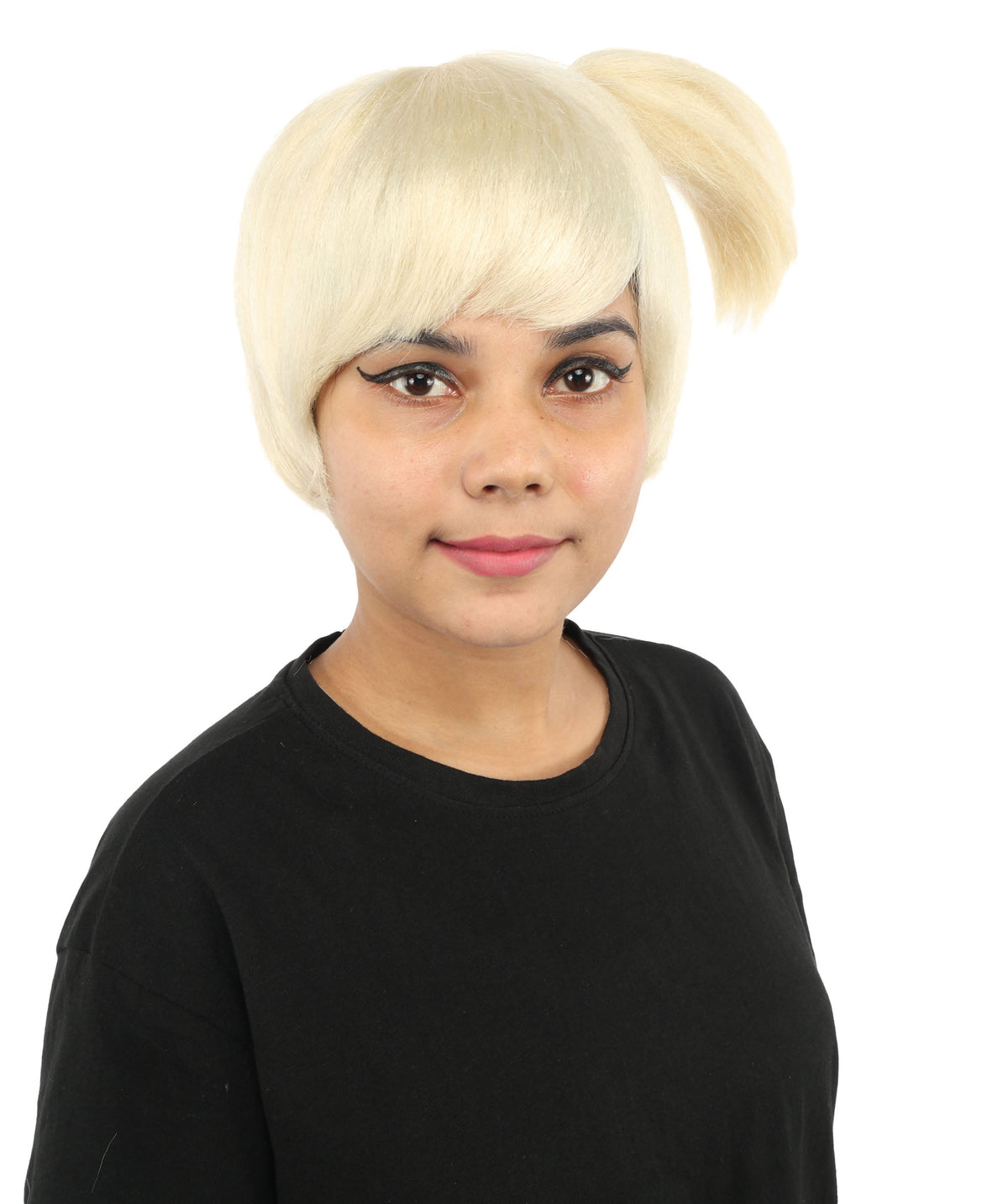 HPO Adult Women's Anime Trainer Character Wig | Vibrant hue multicolor options, create of synthetic fiber, short choppy bob with high side ponytail, breathable base | Cosplay, Halloween, theater, party, performance, costume events