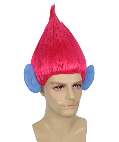 HPO Men's Pointy Diamond Guy Troll Wig with Blue Ears,Multiple Color,Flame-Retardant Synthetic Fiber