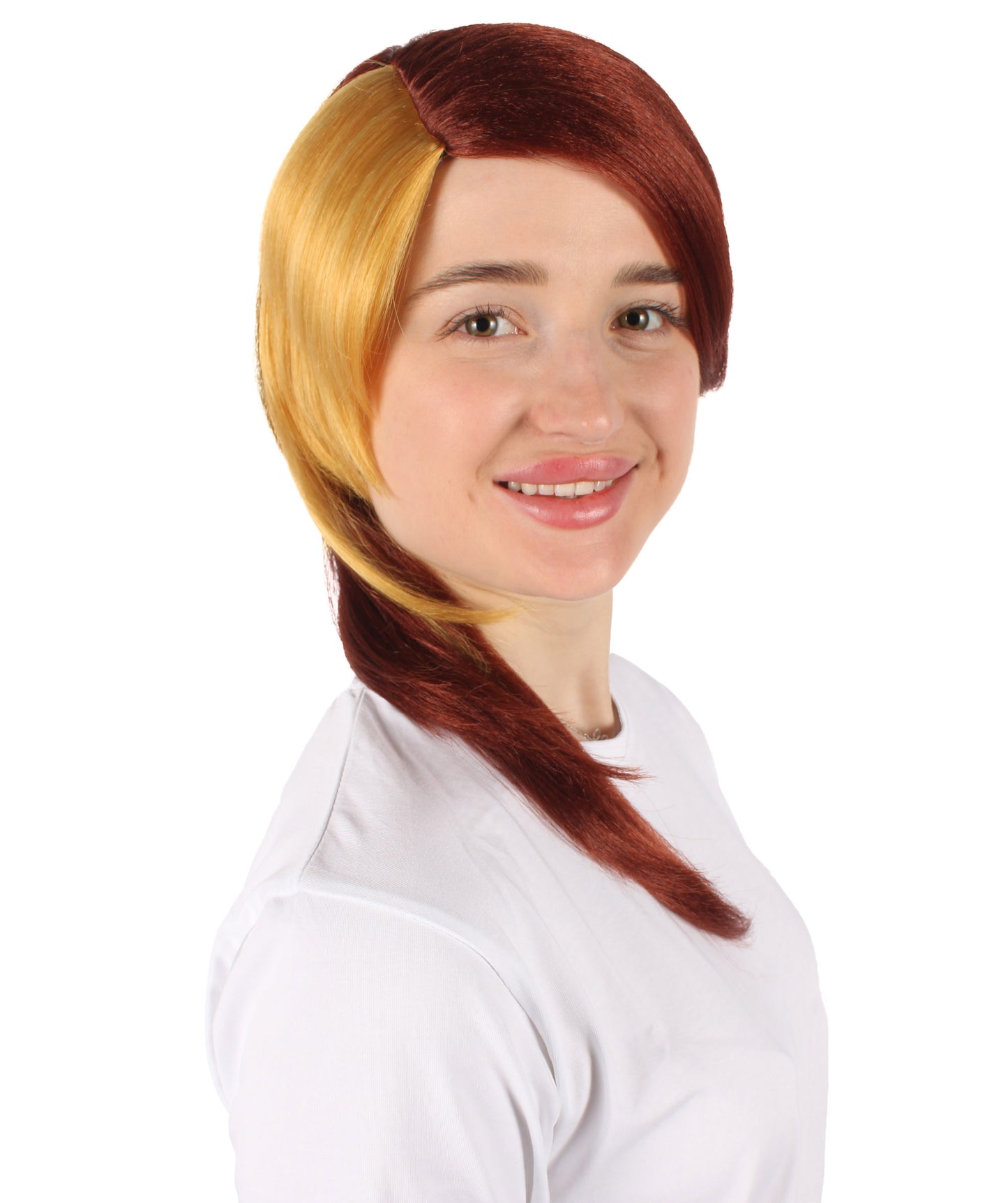 HPO Women’s Crystal Anime Doctor Side Swept Bangs Two Tone Wig I Suitable for Halloween I Breathable Capless Cap  