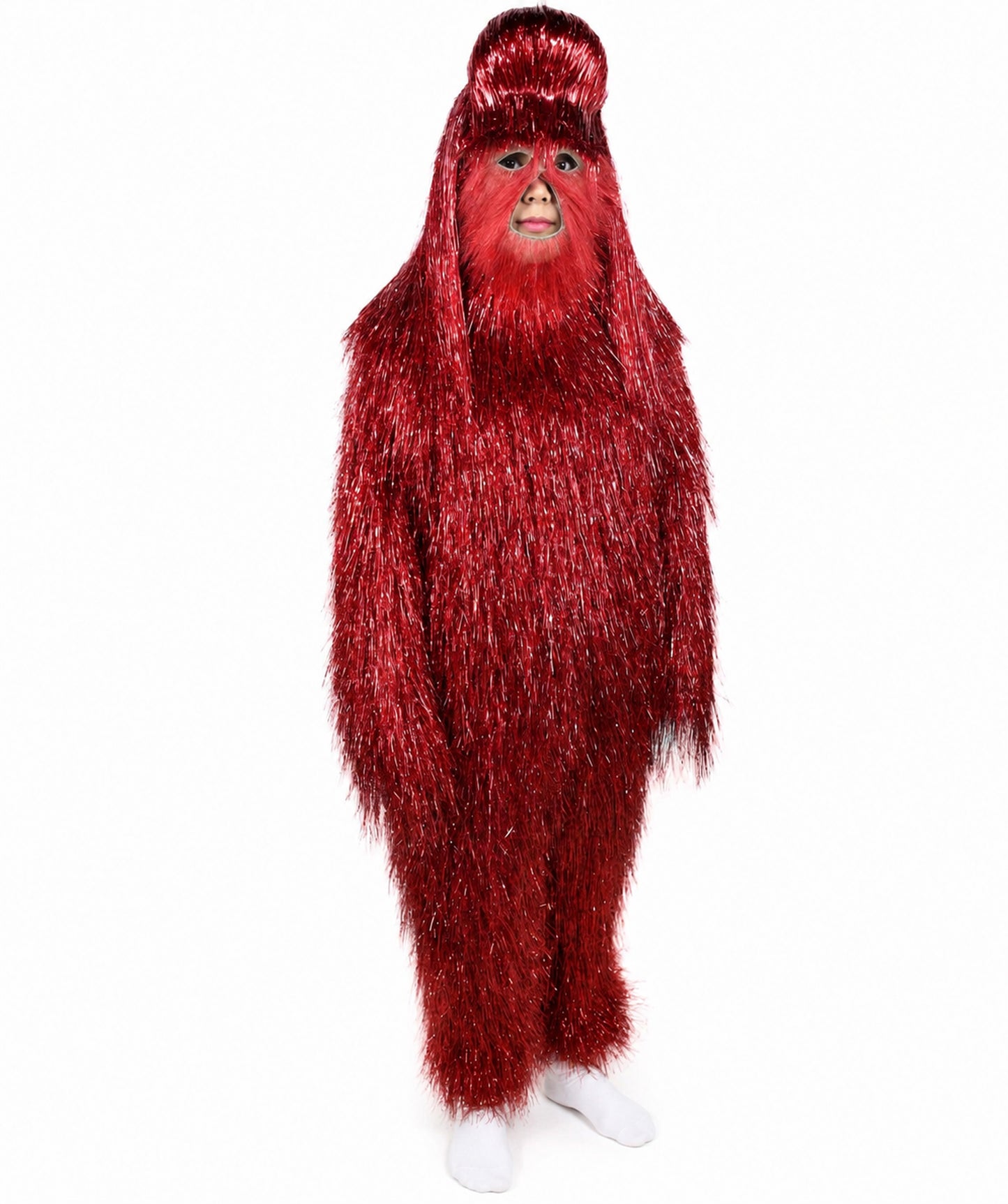 HPO Unisex Teen Extreme Tinsel Hairy Person Costume Bundle & Mask Set - Full-Body Tinsel Hair Suit Extra-Long Costume Wig for Halloween, Cosplay & Parties - Multiple Color Options