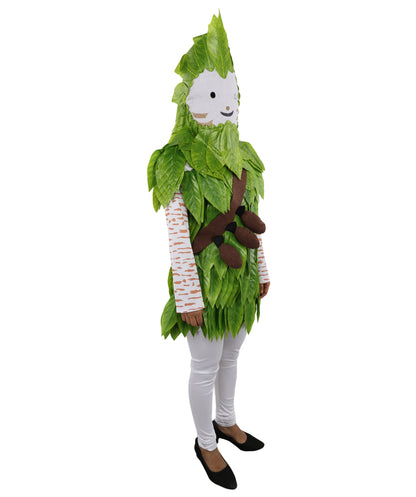 HPO Women's Youth Forest Bush Creature Green Costume – Nature Inspired Leaf Character Outfit – Soft Textured Design for Cosplay & Party