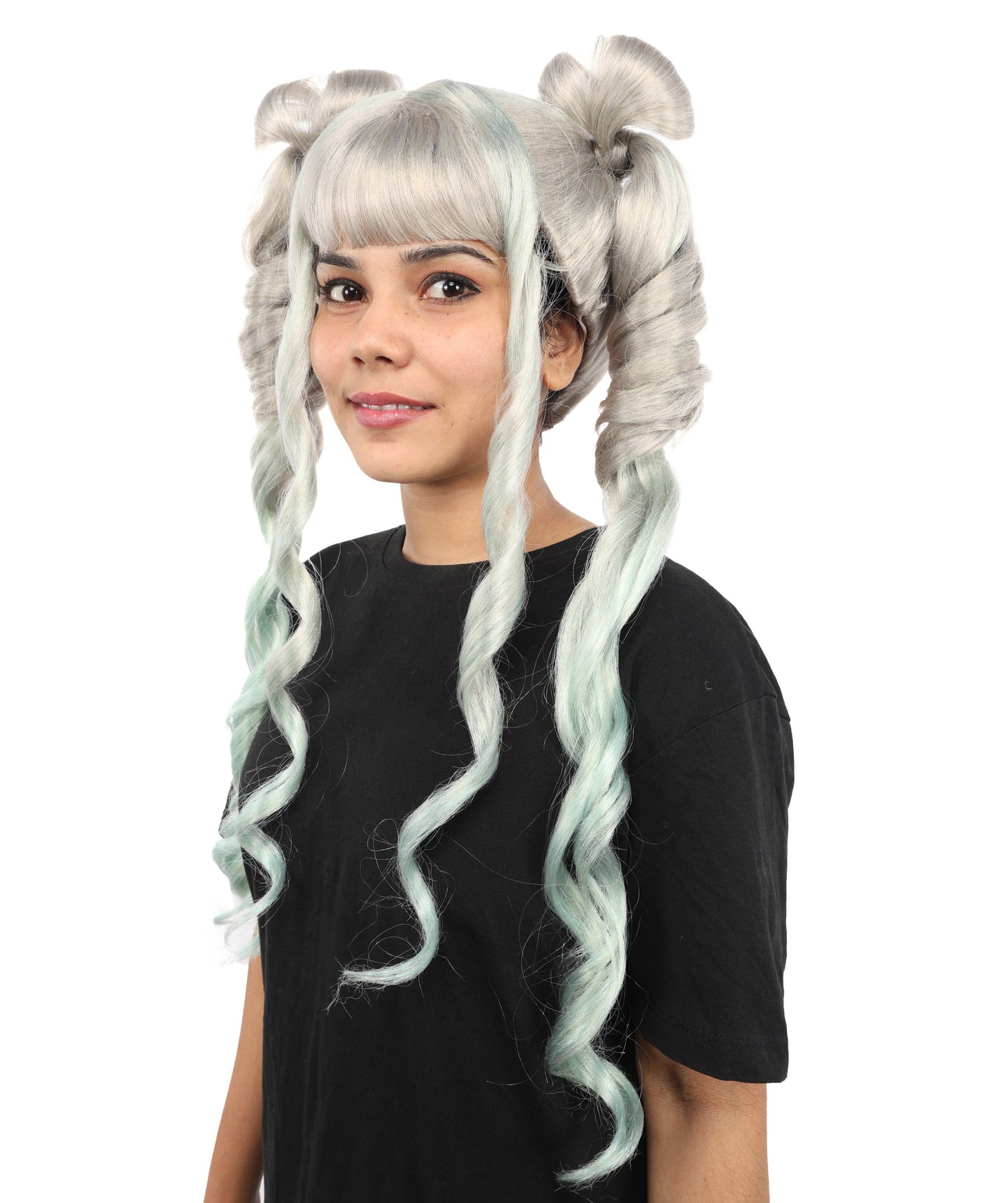HPO Women's Long Layered Grey Anime-Style Wig with Rounded Bangs | Synthetic  Hair for Halloween, Cosplay, Festivals, Parties & Stage