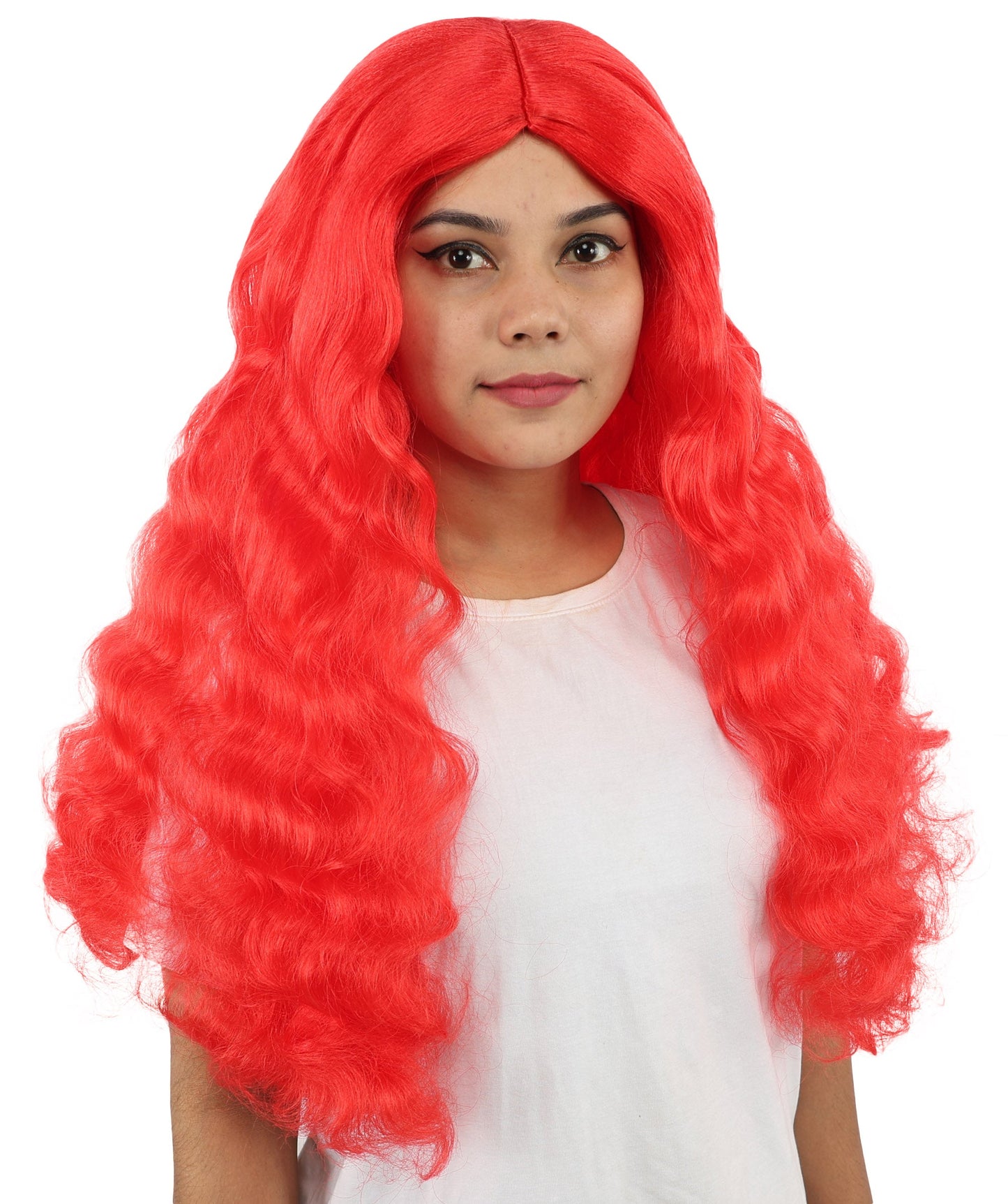 HPO Adult Women's Long Wavy Wig | Multiple Color Options | Center Parted Ginger Curls with Voluminous Ends, Heat Resistant Synthetic Fiber & Breathable Cap | Halloween, Teen Roleplay, Theater, Themed Party & Costume Events