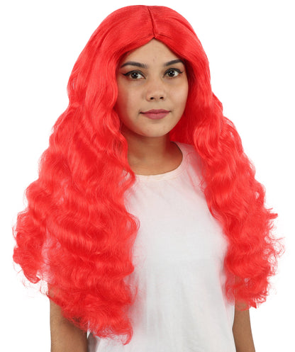 HPO Adult Women's Long Wavy Wig | Multiple Color Options | Center Parted Ginger Curls with Voluminous Ends, Heat Resistant Synthetic Fiber & Breathable Cap | Halloween, Teen Roleplay, Theater, Themed Party & Costume Events