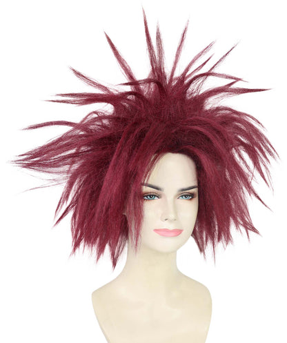 HPO Women’s Burgundy Spiked Mohawk Wig | Wild Punk-Inspired Glam Wig with Fluffy Volume | Bold Festival & Party Costume Hair