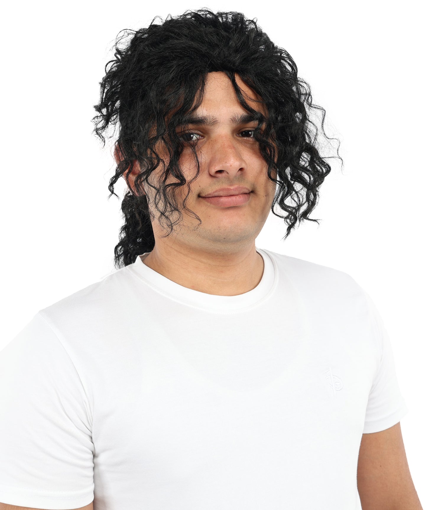 Men's Black Pop Star Medium Curly Wig-Synthetic Hair with Natural Texture | Commonly Used in Cosplay, Stage Performances & Retro Theme Parties