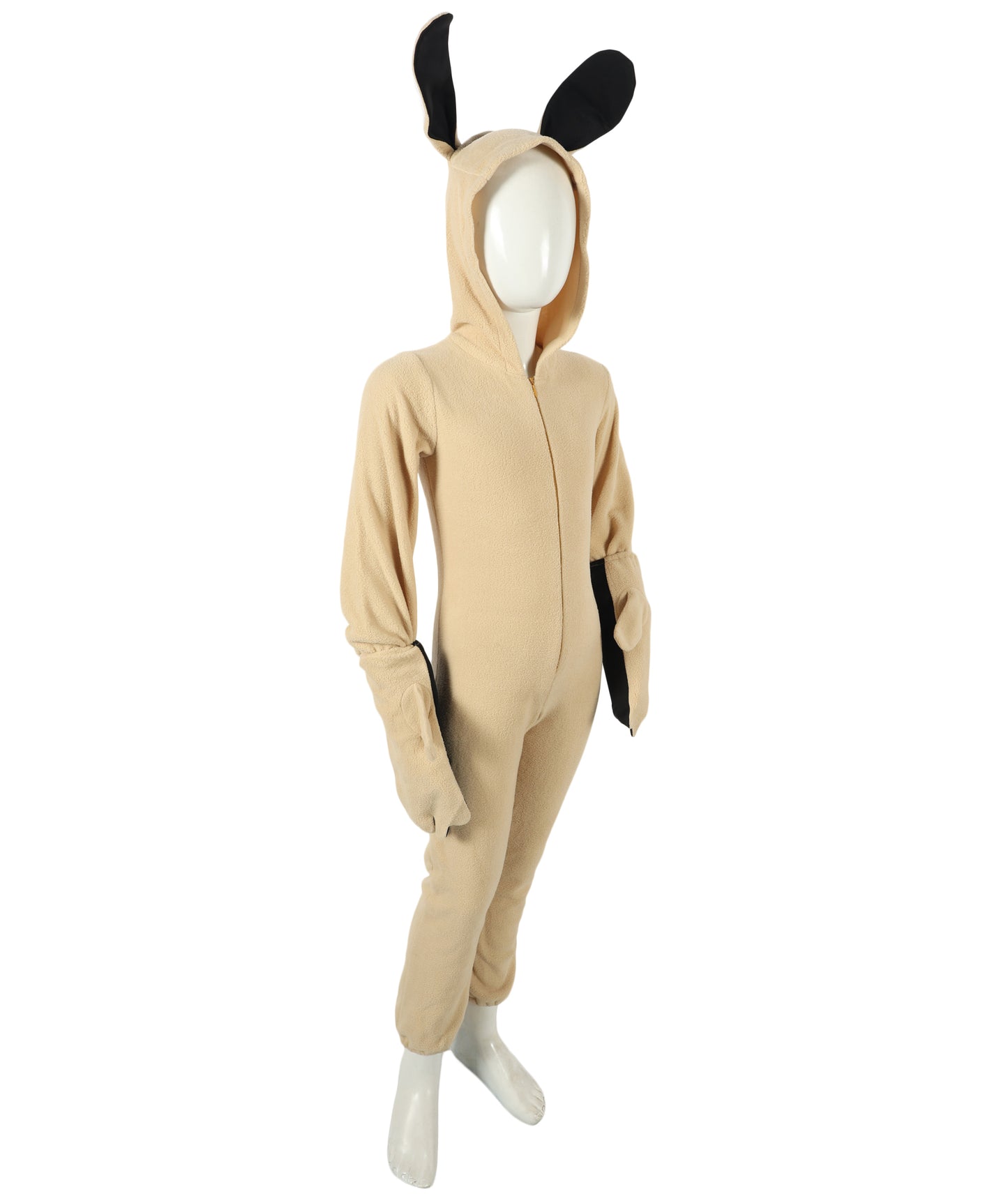 HPO Teen Khaki beige Animal-Inspired Costume | Cozy Hooded Jumpsuit with Ears & Tail | Soft Material for Halloween, Cosplay & School Plays