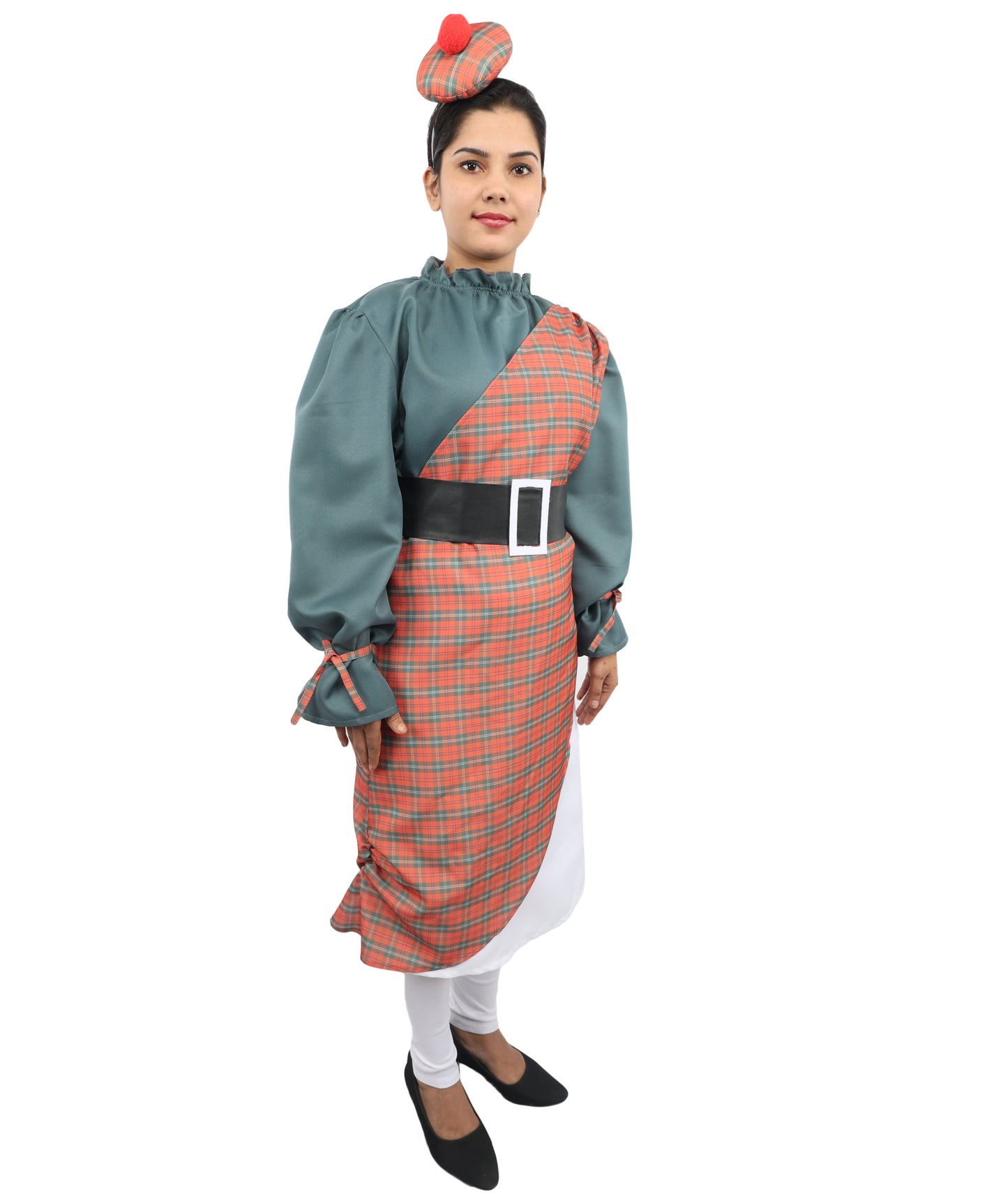 HPO Women's Scottish Girl Manor Maid Multicolor Costume - Strawberry Kilt Skirt Party Dress Outfit