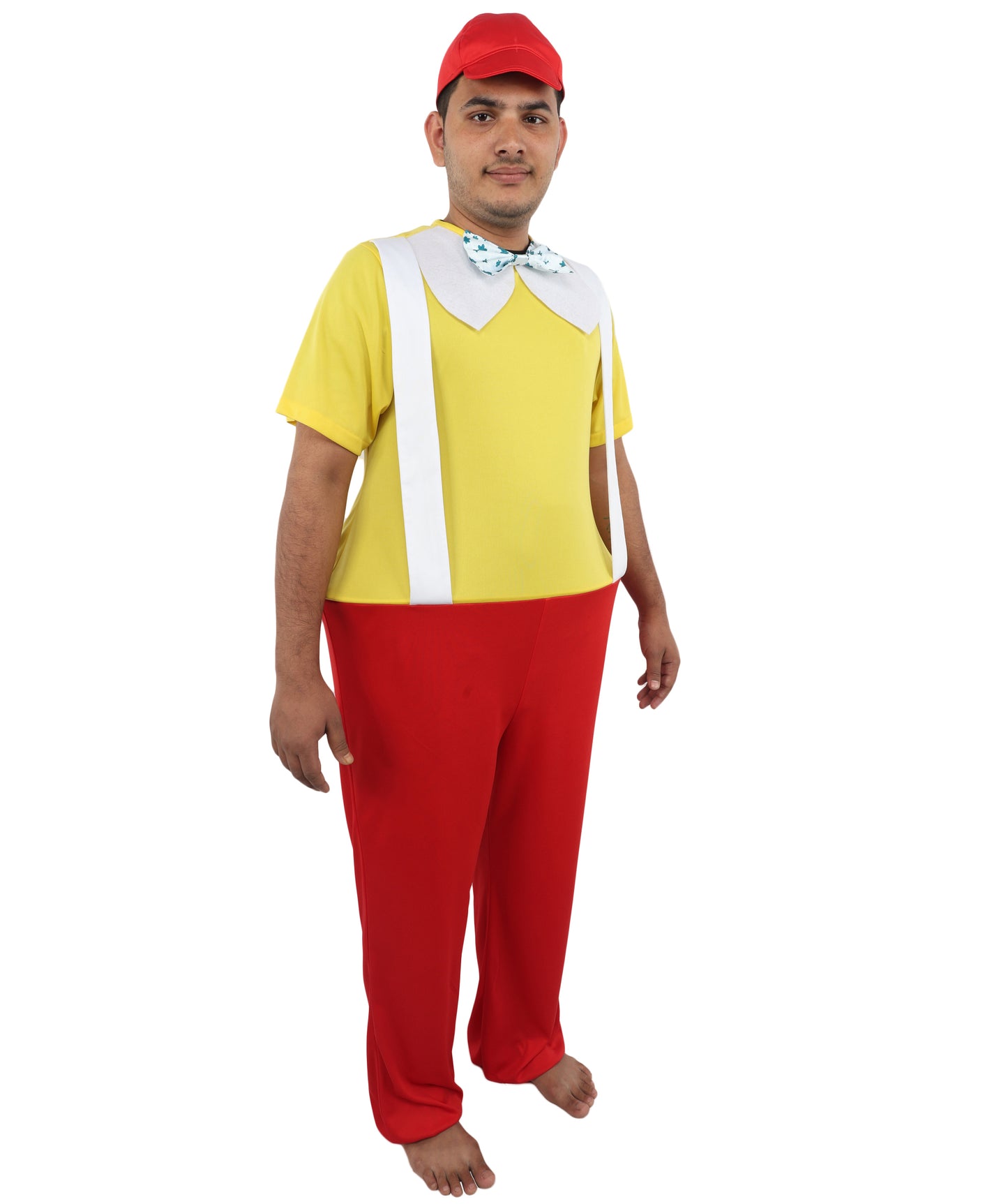 HPO Men's Storybook Character Costume – Yellow Top with Red Pant, Bow Tie, Suspenders & Trousers | Playful Role Suit for T Visual Scenes