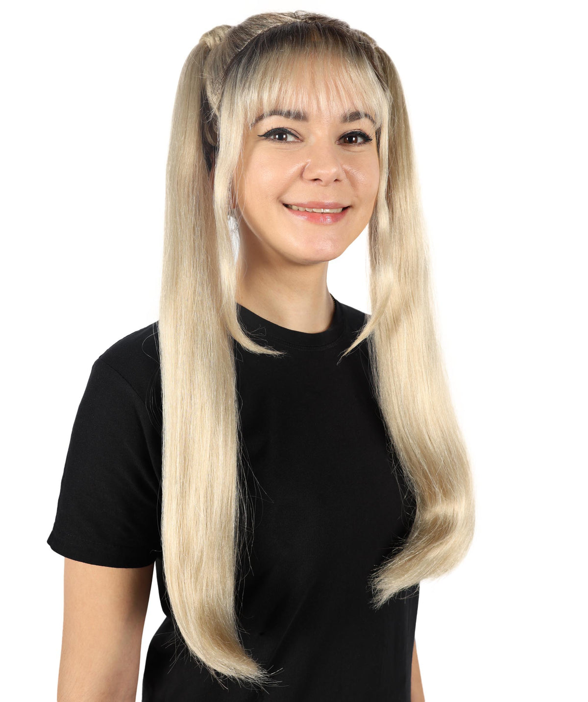 HPO Women Chic 90s Pop Star Wig Multiple Bun Style with Flirty Flair and Retro Appeal, Premium Breathable Capless Cap